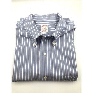 Brooks Brothers 346 Button Down Dress Shirt 17.5 2/3 Blue White Striped Non-iron